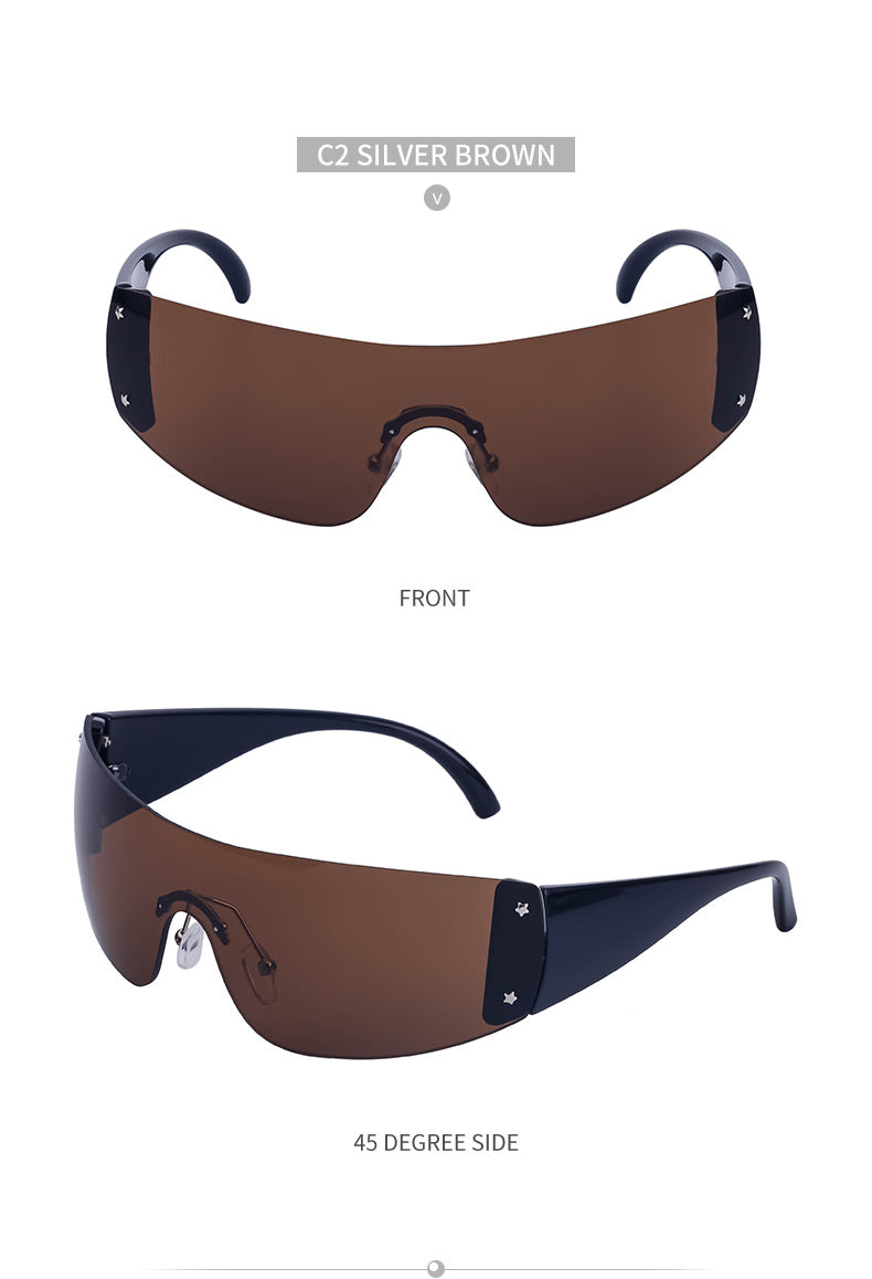 Women's trendy high-end windproof sunglasses Y2K Millennium Frameless Cycling Anti-UV Sunglasses Women's Wholesale