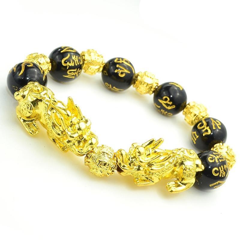 Vietnam Sand Gold Pixiu Bracelet for Men and Women Imitation3D Hard pure gold99Obsidian Wealth-Attracting Pichu Buddha Bead Jewelry Long-Lasting Color