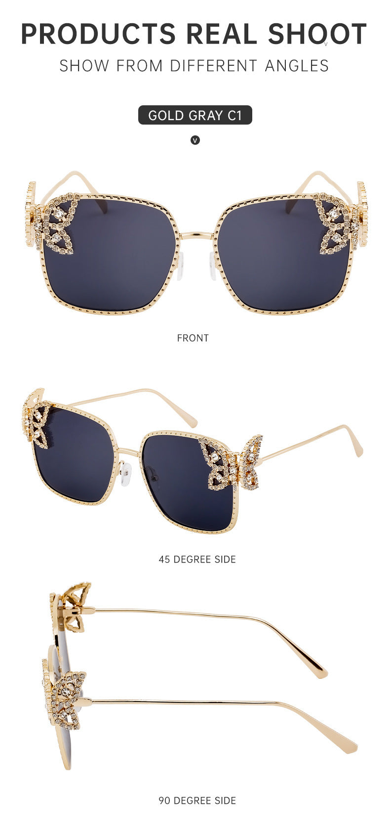 European and American Fashion Personality Butterfly Diamond Sunglasses for Women Metal Frame Sunglasses Women's Sun Protection Glasses shades