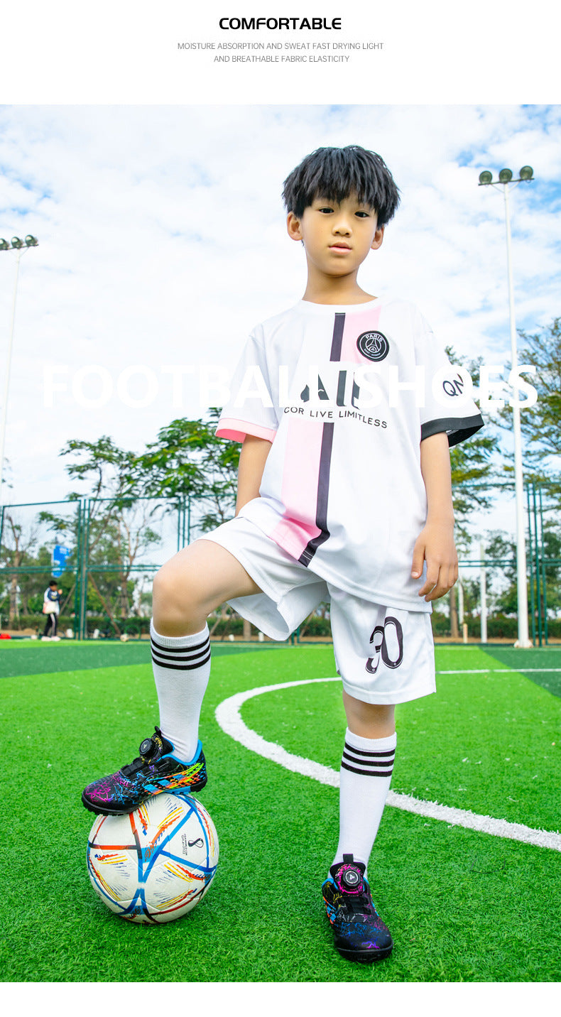 New style soccer shoes for men, women, and children with rotating buckle TF Broken Nail Style Youth Student Grassland Competition Training Shoes