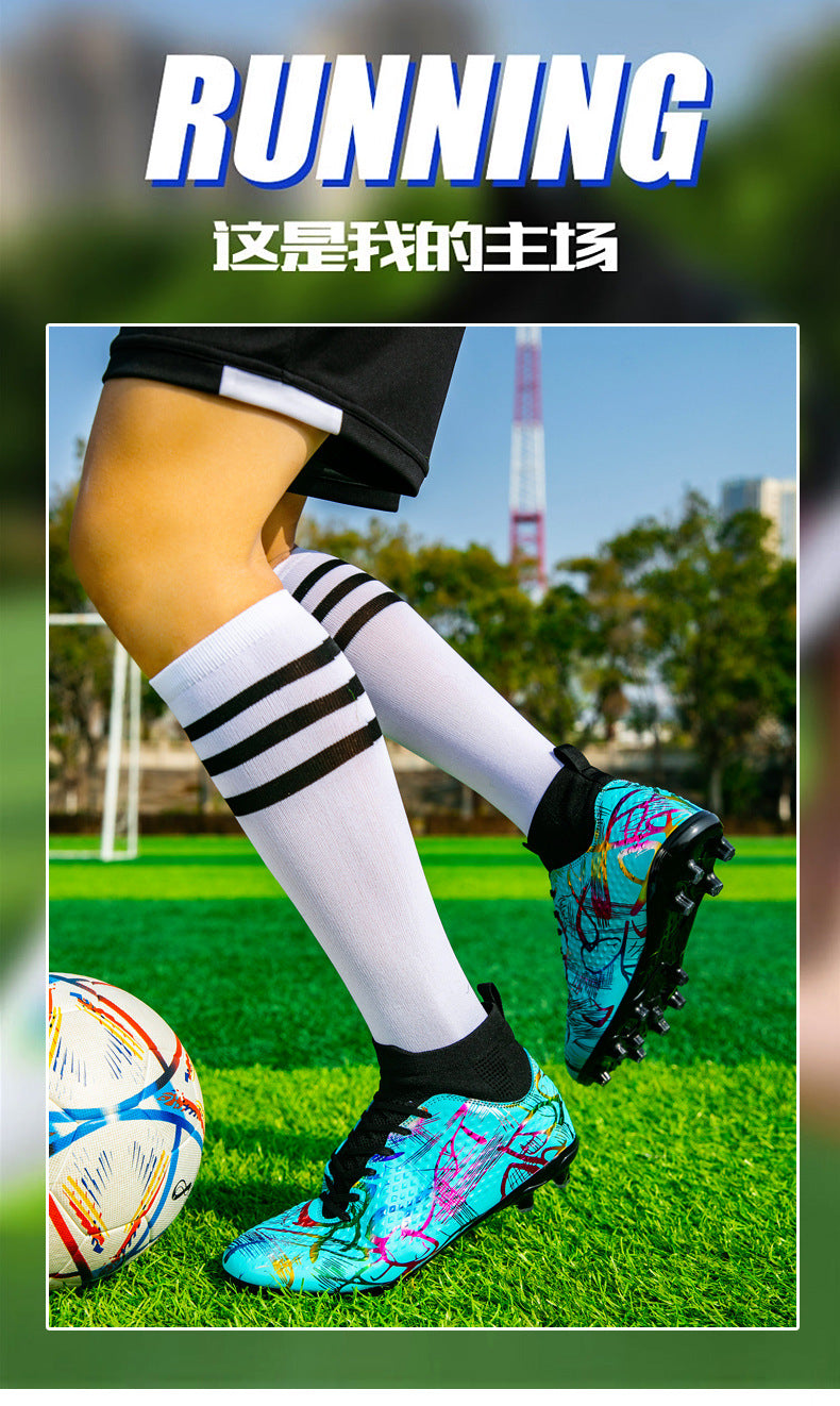 Youth Football Shoes Men and Women Long Spikes Adult Professional Sports Training Shoes Artificial Grass Non-Slip Wear-Resistant Competition Shoes