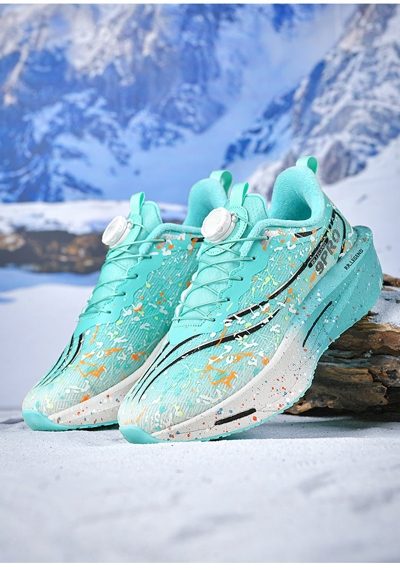 Winter New Thickened Warm Luminous Rotating Buckle Running Shoes with Real Carbon Plate Cushioning and Anti-Slip Sports Shoes