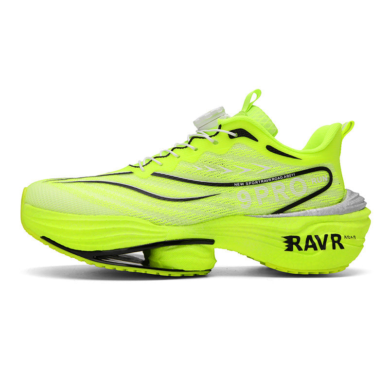 2025Autumn Winter New Breathable Double Mesh Knob Buckle Sports Shoes Couple High Elastic Popcorn Soft Bottom Carbon Plate Running Shoes