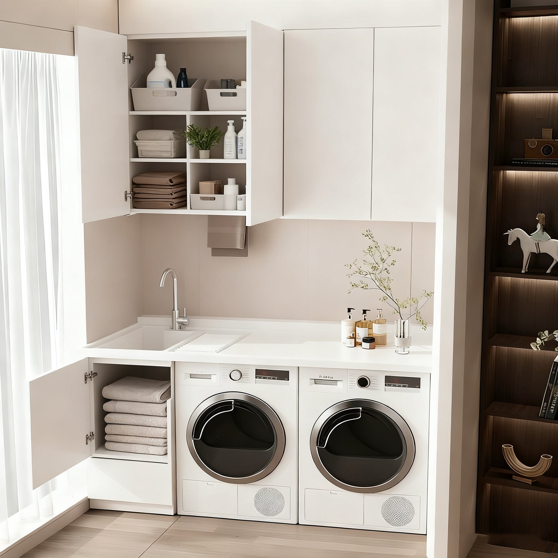 Custom Honeycomb Aluminum Alloy Laundry Cabinet Balcony Dryer Washing Machine Integrated Washbasin Storage Cabinet Manufacturer