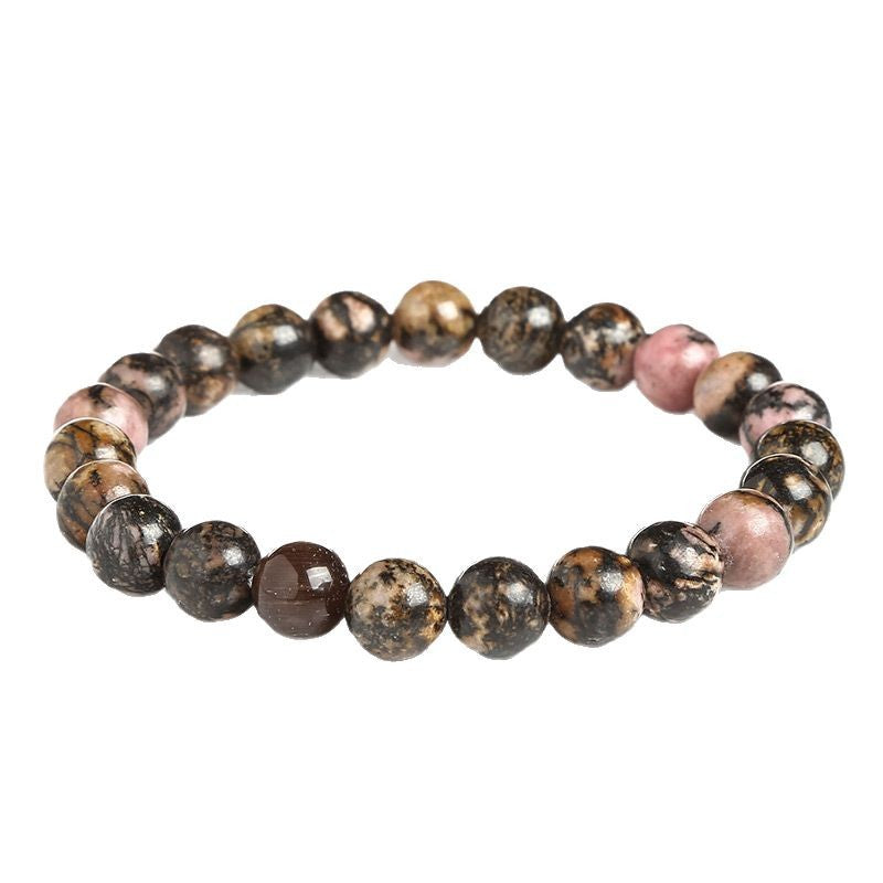 Men's Volcanic Stone Bracelet Natural Stone Black Line Red Vein Bracelet Blue Dot White Pine Elastic Beaded Pink Zebra Bracelet