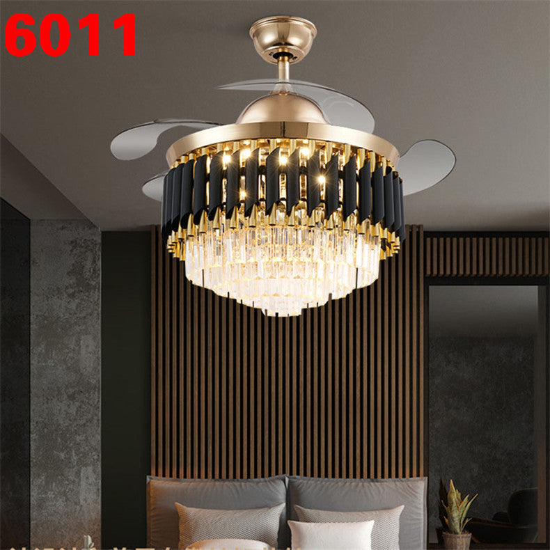 Invisible Fan Light Remote Control led Fan Chandelier Home Electric Fan Lamp scandinavian Iron Restaurant Lamp Crystal Ceiling Fan Lamp