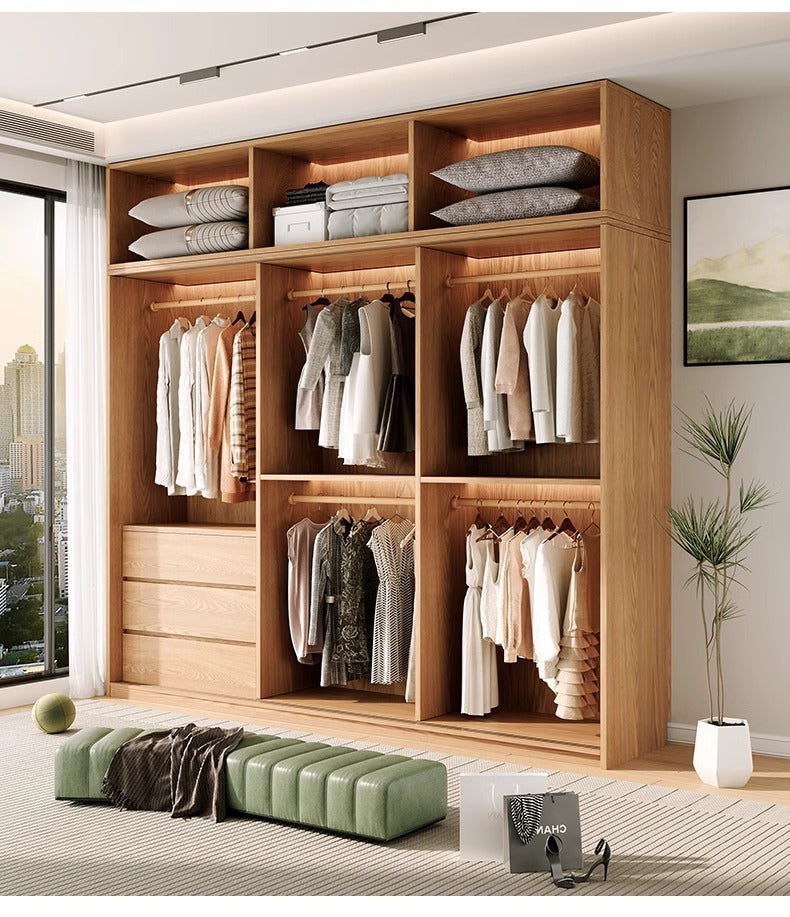 All Solid Wood North American ENF Grade Oak Sliding Door Wardrobe Master Bedroom Home Simple Modern Sliding Door Closet