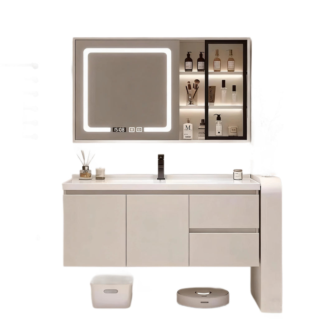 Aluminum Alloy Bathroom Cabinet Set Washroom Sink Basin Cabinet Washstand Ceramic Integrated Basin Smart Mirror Cabinet