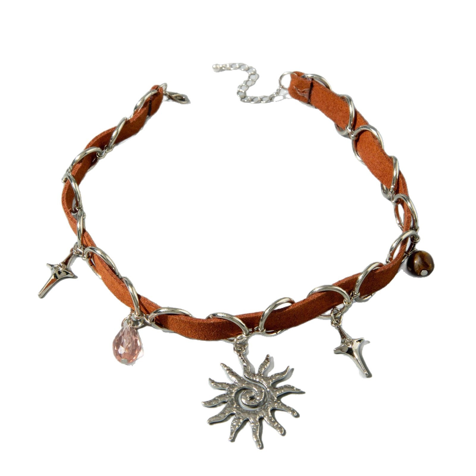 European and American Jewelry Maillard Sun Pendant choker Exaggerated Necklace  Leather patchwork vintage necklace