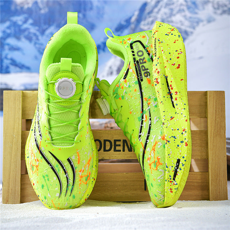 Winter New Thickened Warm Luminous Rotating Buckle Running Shoes with Real Carbon Plate Cushioning and Anti-Slip Sports Shoes