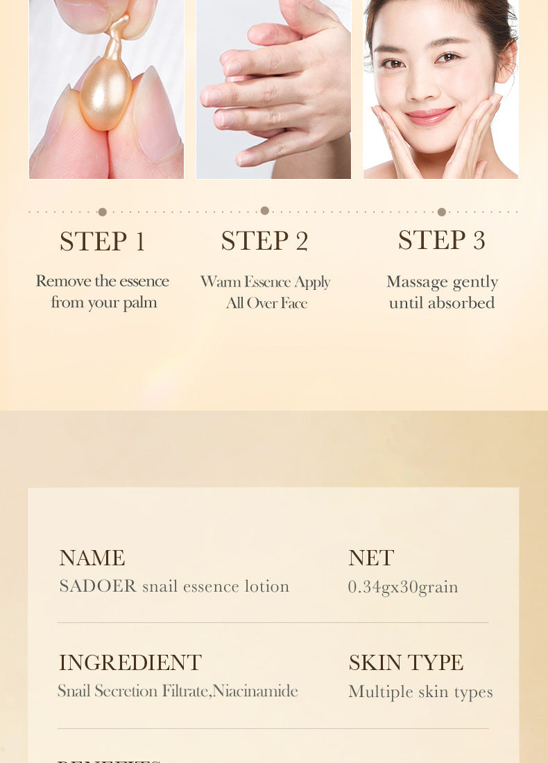 Full English Capsule Essential Oil SADOER Snail Essence Milk Moisturizing and Rejuvenating Cream  Foreign Trade Wholesale