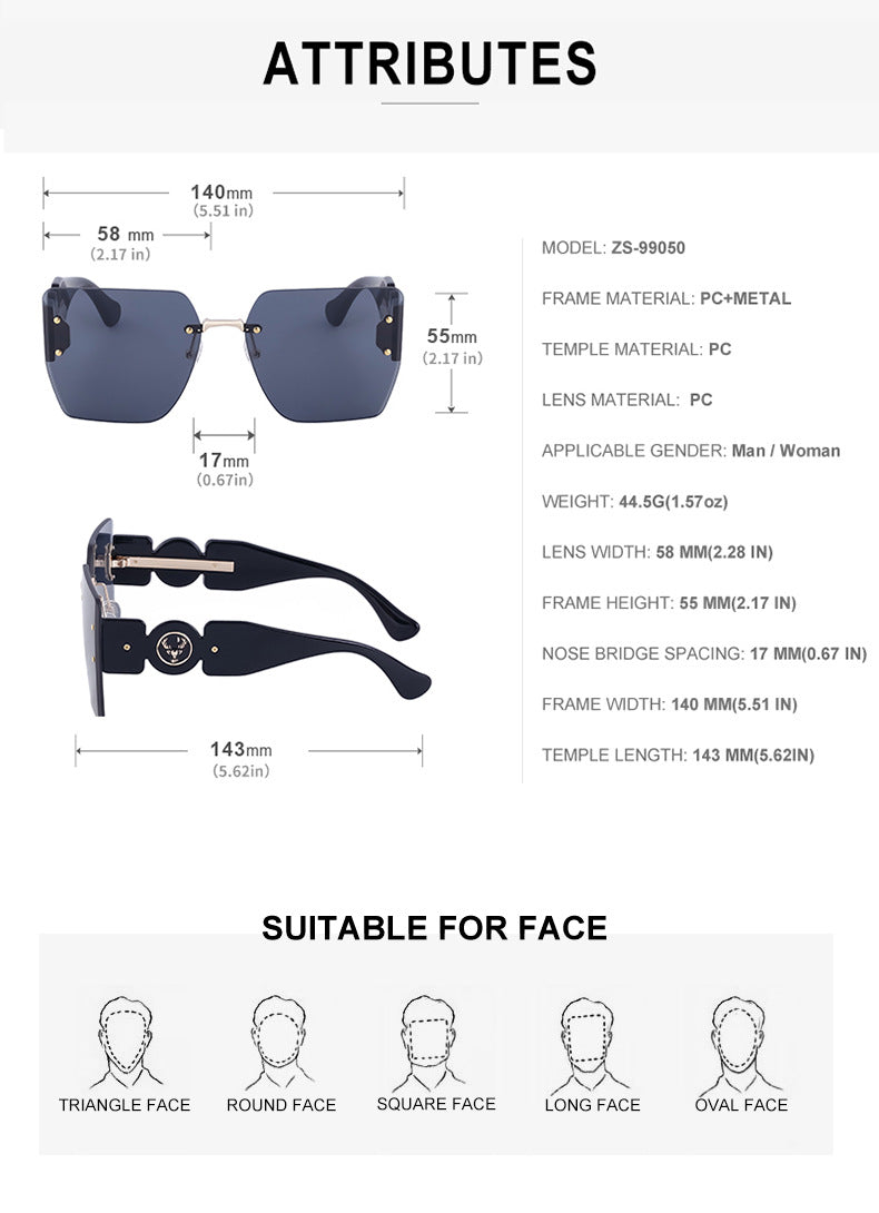 European and American Fashion Square Frame Sunglasses for Women, Trendy Rimless Cut Edge Sun Protection Sunglasses for Women sunglasses
