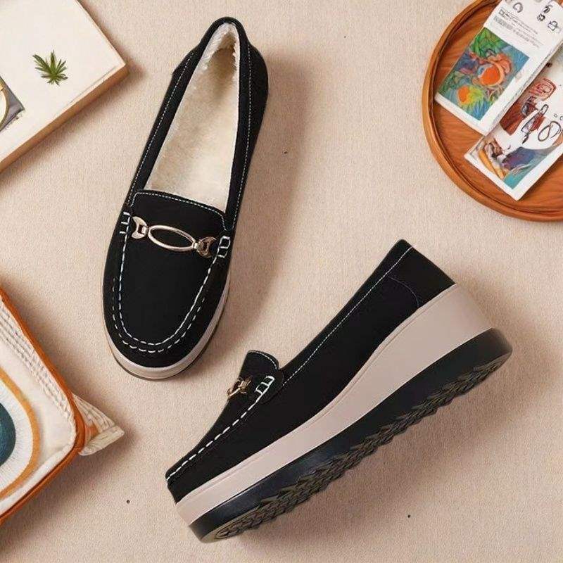 Winter Fleece-Lined Warm Cotton Shoes for Women, Soft Sole Wedge Thick Sole Platform Shoes, Slip-On Mom Shoes