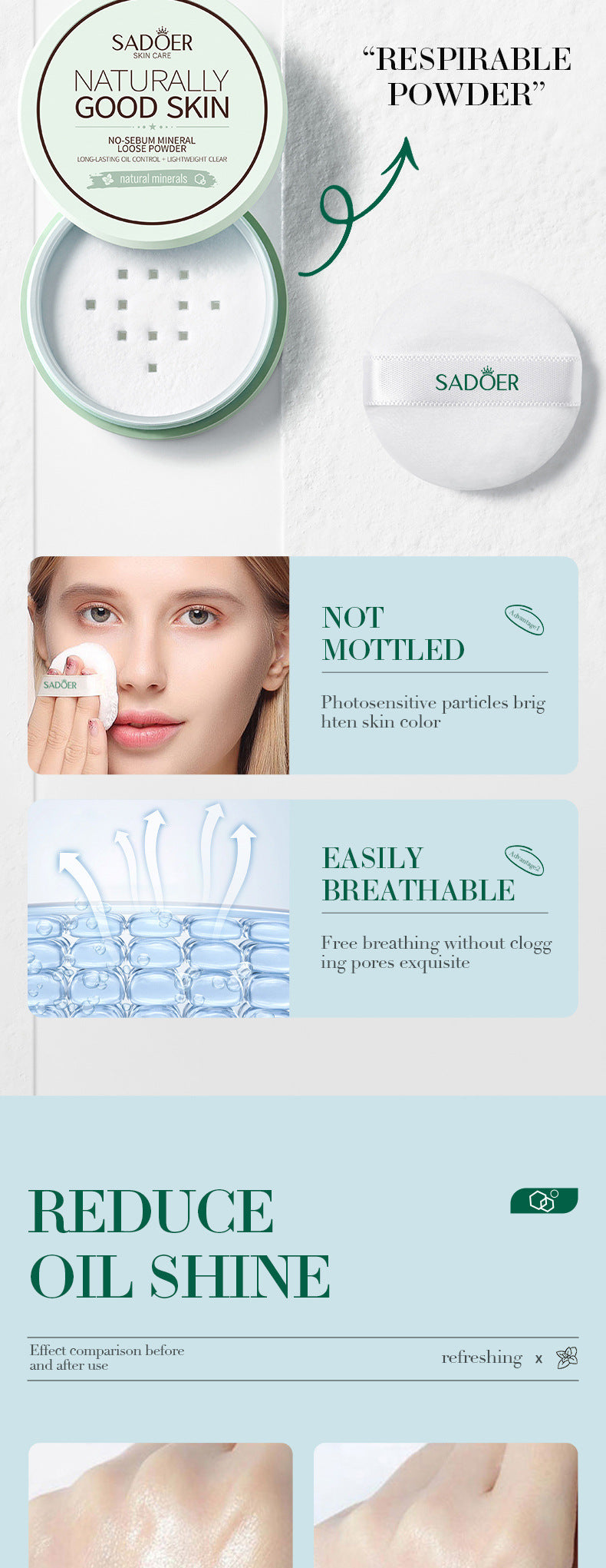 Full English Makeup SADOER Mineral Loose Powder Refreshing Lightweight Setting Concealer Powder  Wholesale