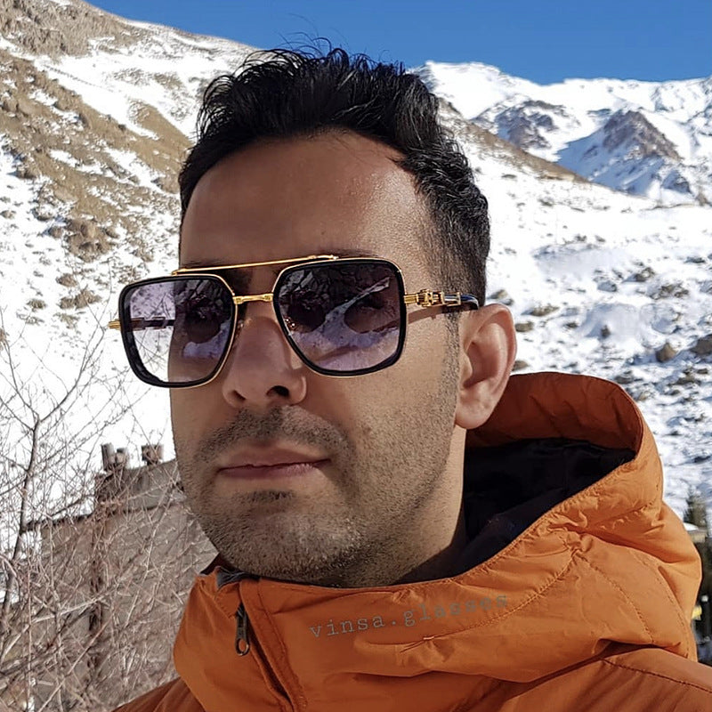 Vintage Double Bridge Square Frame Men's Sunglasses Outdoor Hiking Trendy Sunglasses Sun Protection Glasses Wholesale shades