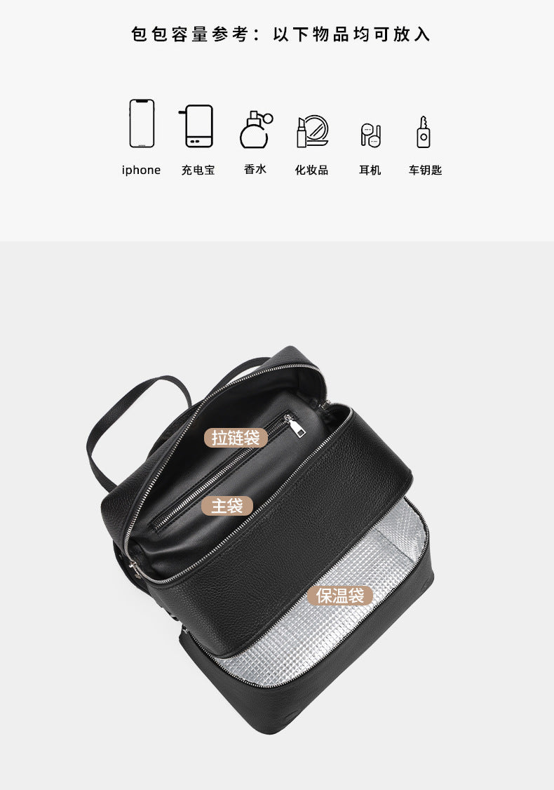 Korean Style Lunch Box Bag Insulated Bag ins Wind Backpack Women's Soft Leather Large Capacity High-end Simple College Style Backpack