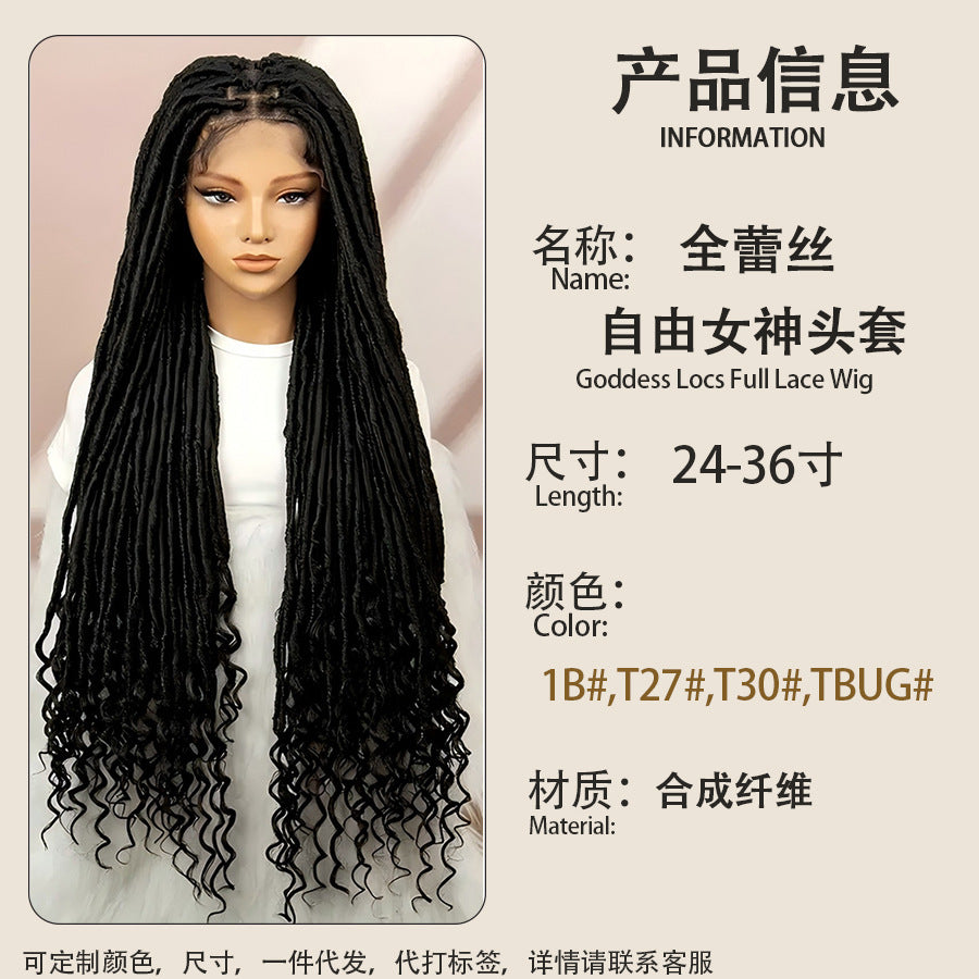 Foreign Trade Cross-Border European American African Women's Full Lace Goddess of Liberty Wig Faux Locs Fashion hair