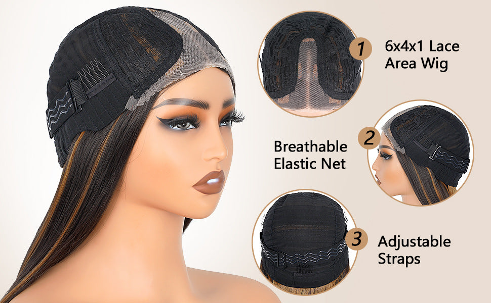 Factory Direct Cross-Border Wigs High Light Straight Layers Lace  Front Wig