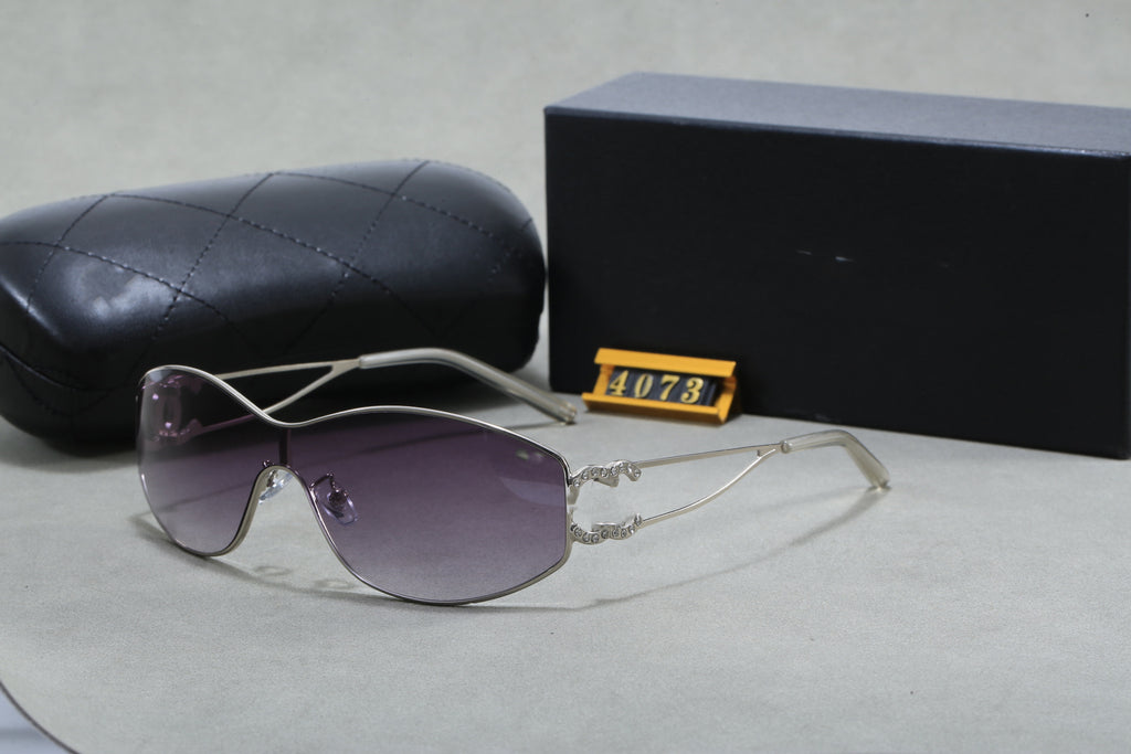 Chanel Style European and American One-Piece y2k Spicy Girl Water silver Sunglasses for Women Trendy High-end Sense Pointed Diamond Retro Hong Kong Style Sunglasses