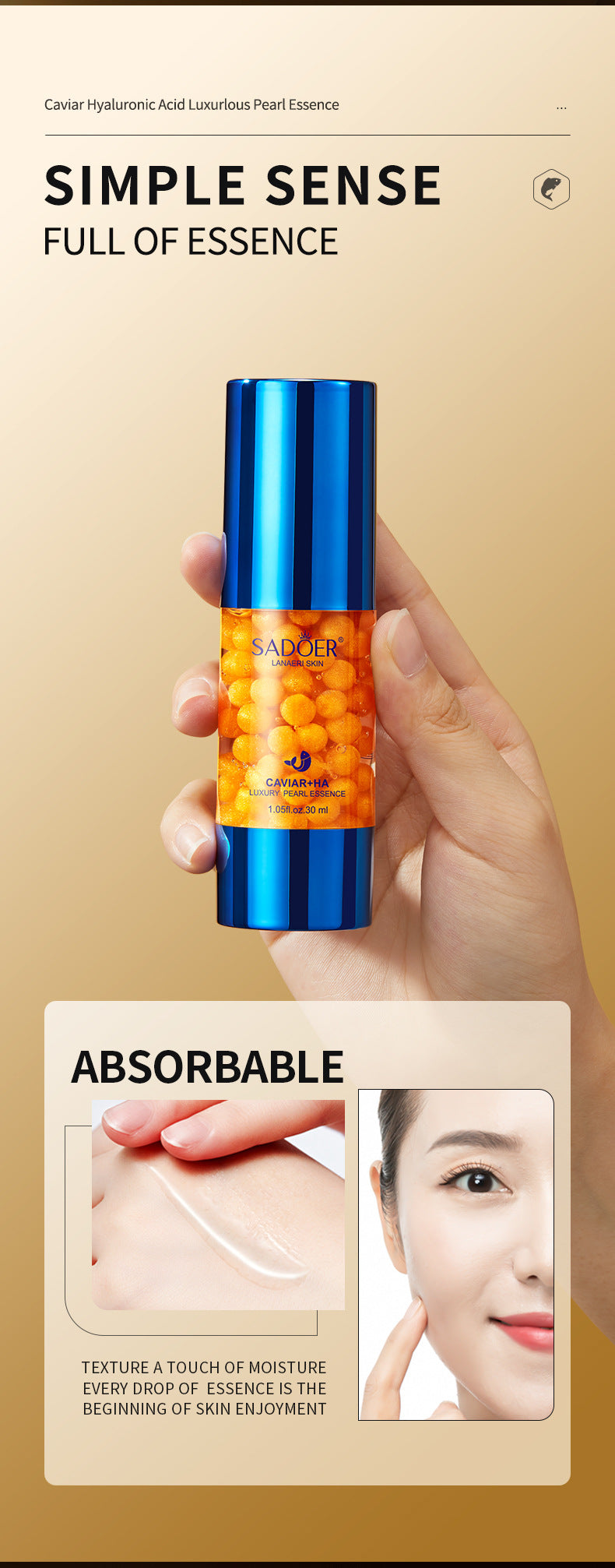 Caviar Pearl Essence30mlSADOER Hyaluronic acid hydrating moisturizing wholesale for cross-border trade