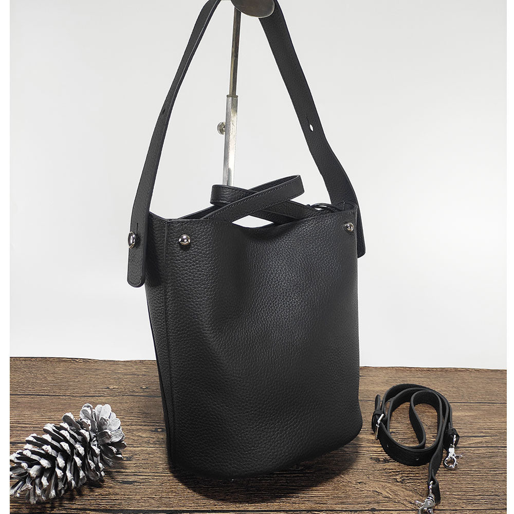 Guangzhou Genuine Leather Women's Bag Large Capacity Tote Bag Top Layer Cowhide Bucket Bag Handheld Shoulder Crossbody Bag Trendy