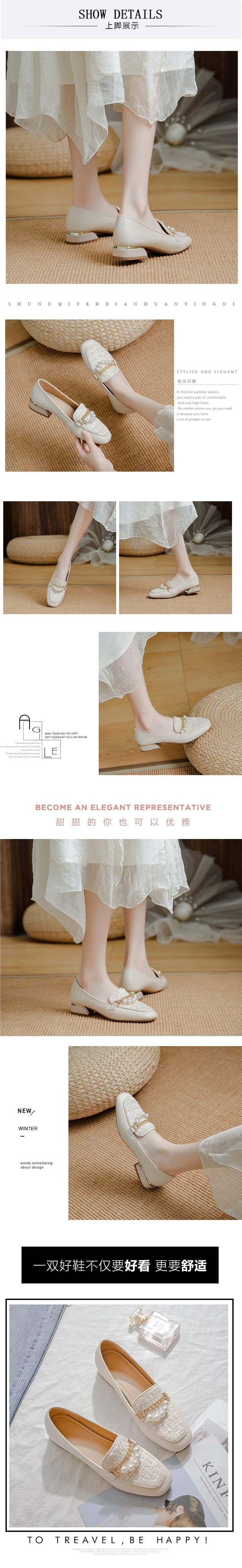 Women's Shoes2025New Slip-On Soft Sole Loafers Versatile Matching Dress Shoes Thick Heel Comfortable Evening Style Mid-Heel Shoes