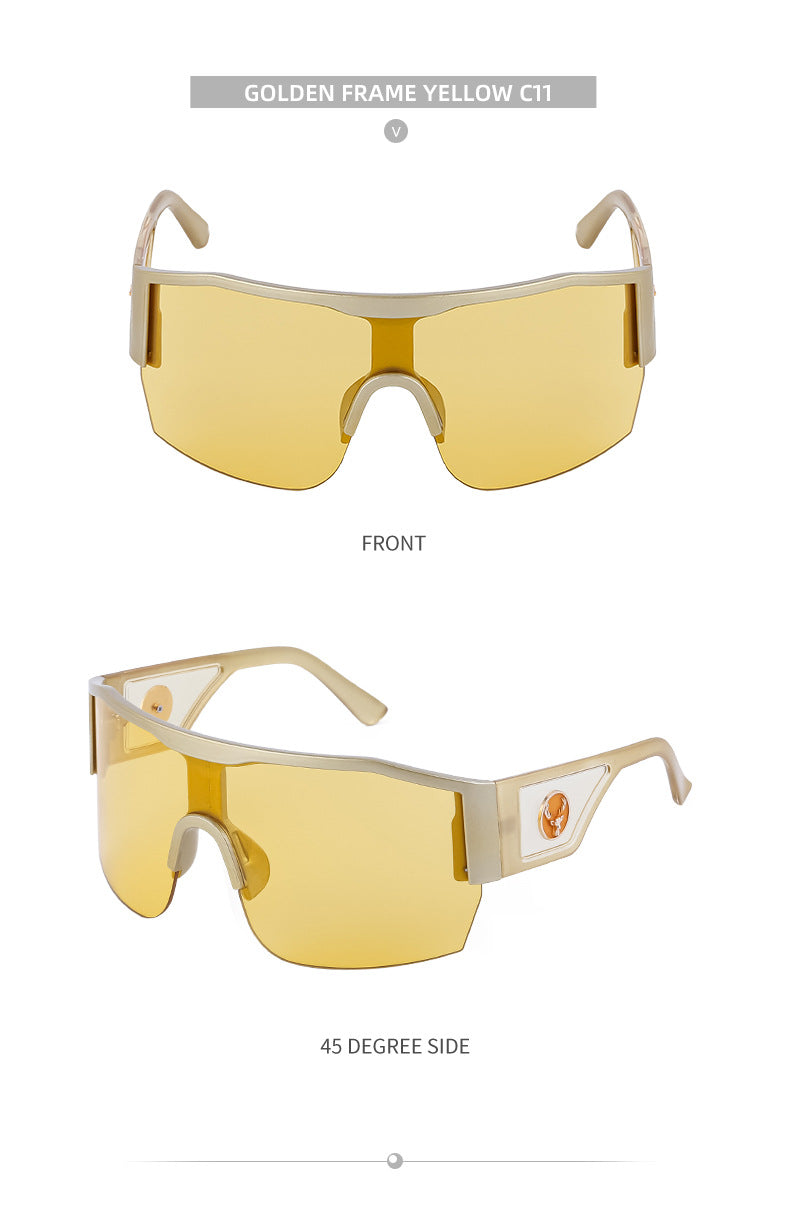 Y2K Millennium Integrated Cycling Sports Sunglasses for Women, European and American Style, Large Frame, Windproof, Half Frame Sunglasses