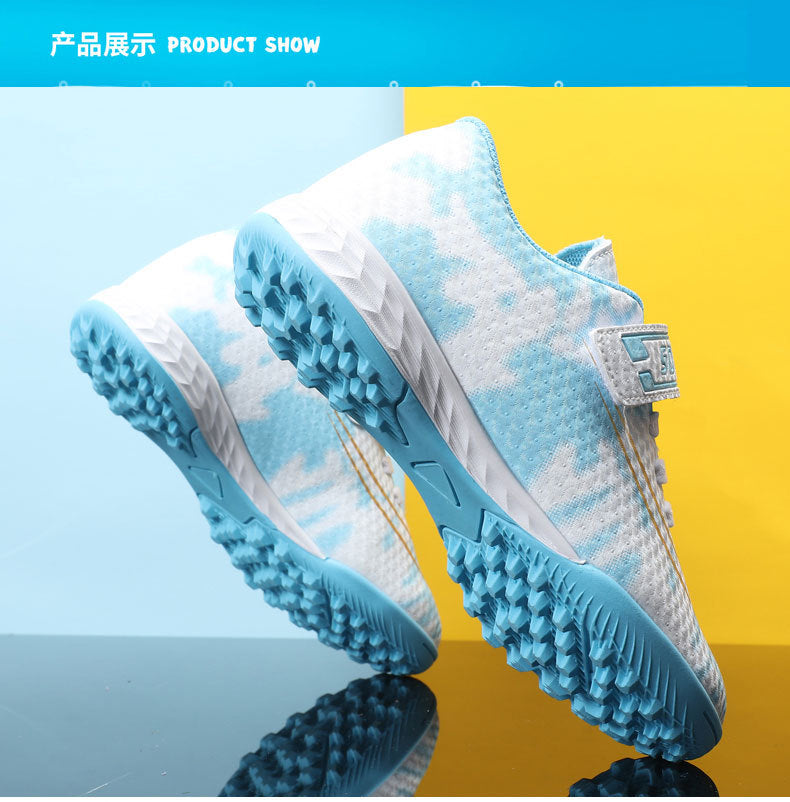 New Football Shoes for Men and Women, Children's Low-top Anti-collision Spike Magic Tape No-tie Grass Training Sports Shoes