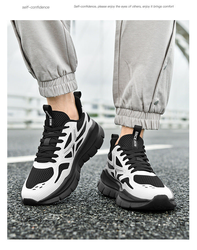 New Thick-Soled Racing Sports Shoes for Middle School Students, High Elastic Running Shoes for Men and Women, Breathable Flyknit Mesh Shoes for Couples