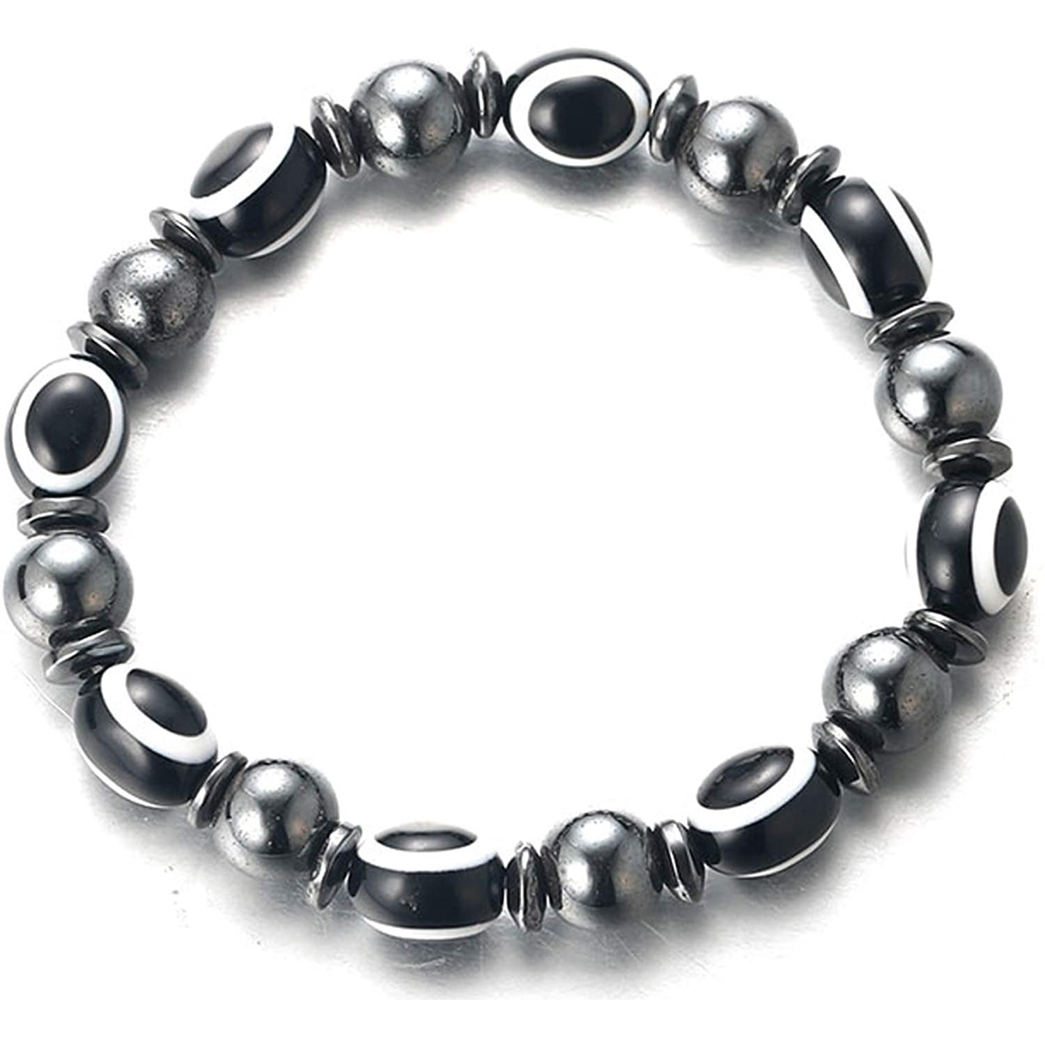 Black Gallstone Eye Bracelet Women's Gift Hematite Spacer Bracelet8mm Beaded Stretch Devil's Eye Bracelet