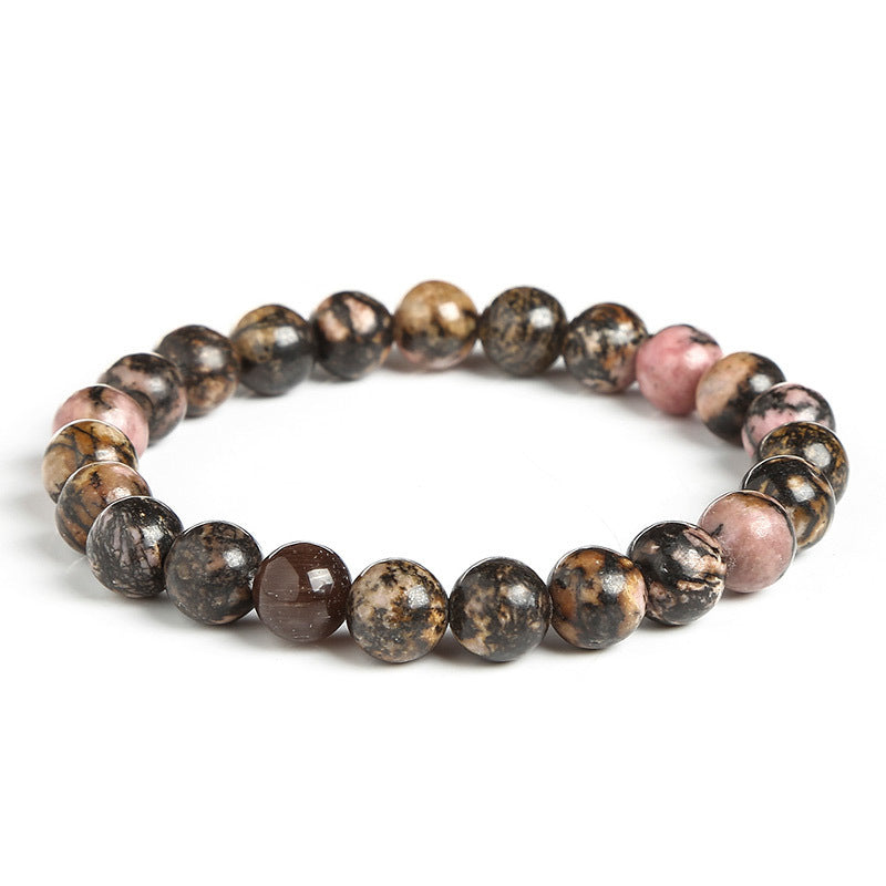 Men's Volcanic Stone Bracelet Natural Stone Black Line Red Vein Bracelet Blue Dot White Pine Elastic Beaded Pink Zebra Bracelet