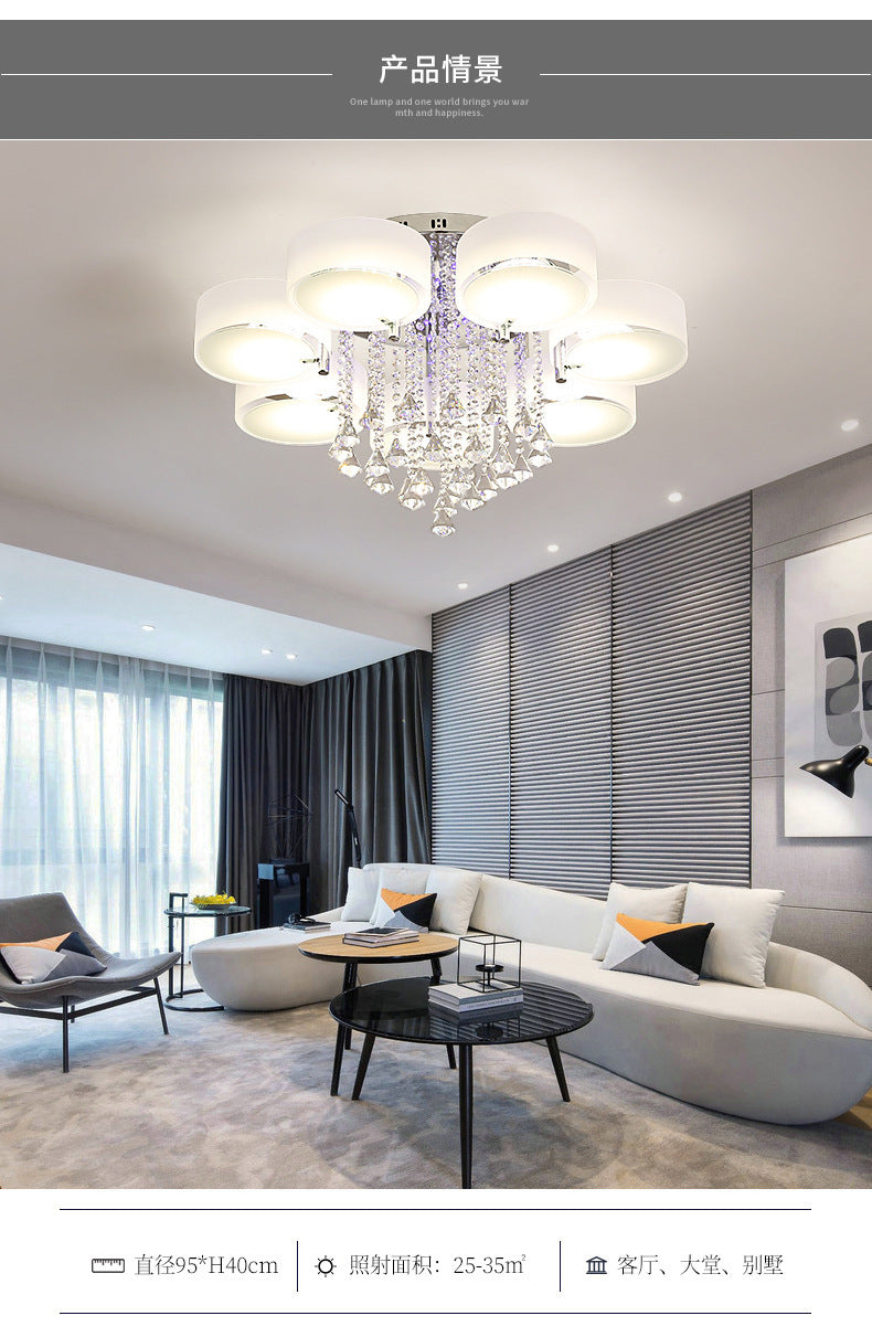 Living Room Lamp Crystal Lamp LED Ceiling Lamp Round Bedroom Lamp Simple Modern Elegant Home Dining Room Balcony Lighting