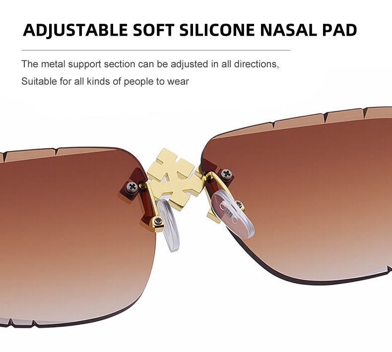 2025New European and American Retro Frameless Sunglasses for Men with Diamond Cut Edge and Imitation Wood Grain Temples Wholesale