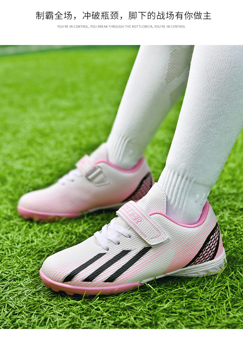 New football shoes for men and women with Velcro for children TF Broken Nail Style Youth Student Grassland Flat Training Shoes