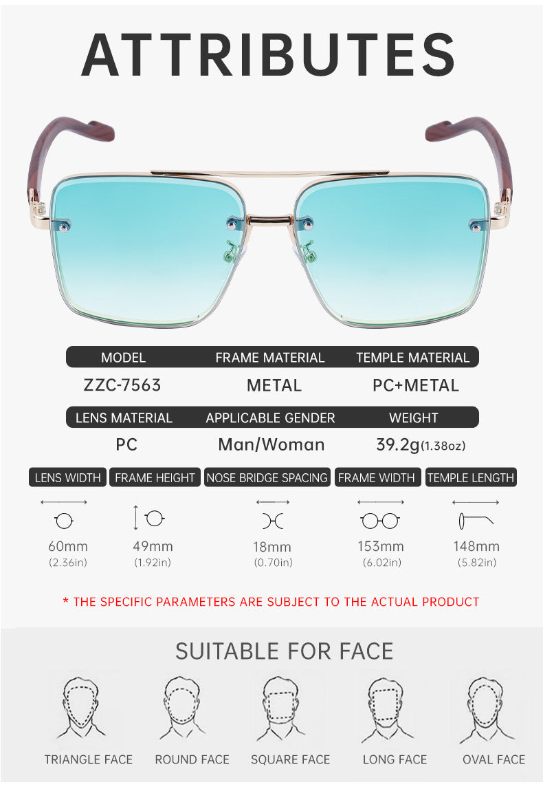 European and American Style Square Frame Cut Edge Sunglasses for Men with Imitation Wood Grain Temples, Men's Trendy Wholesale sunglass