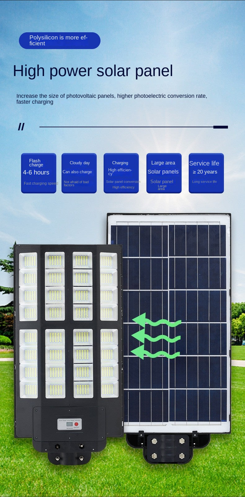 Cross-Border New High-Power Household Integrated Solar Lamp Super Bright LED Light Source IP65 Rating for Outdoor Project Street