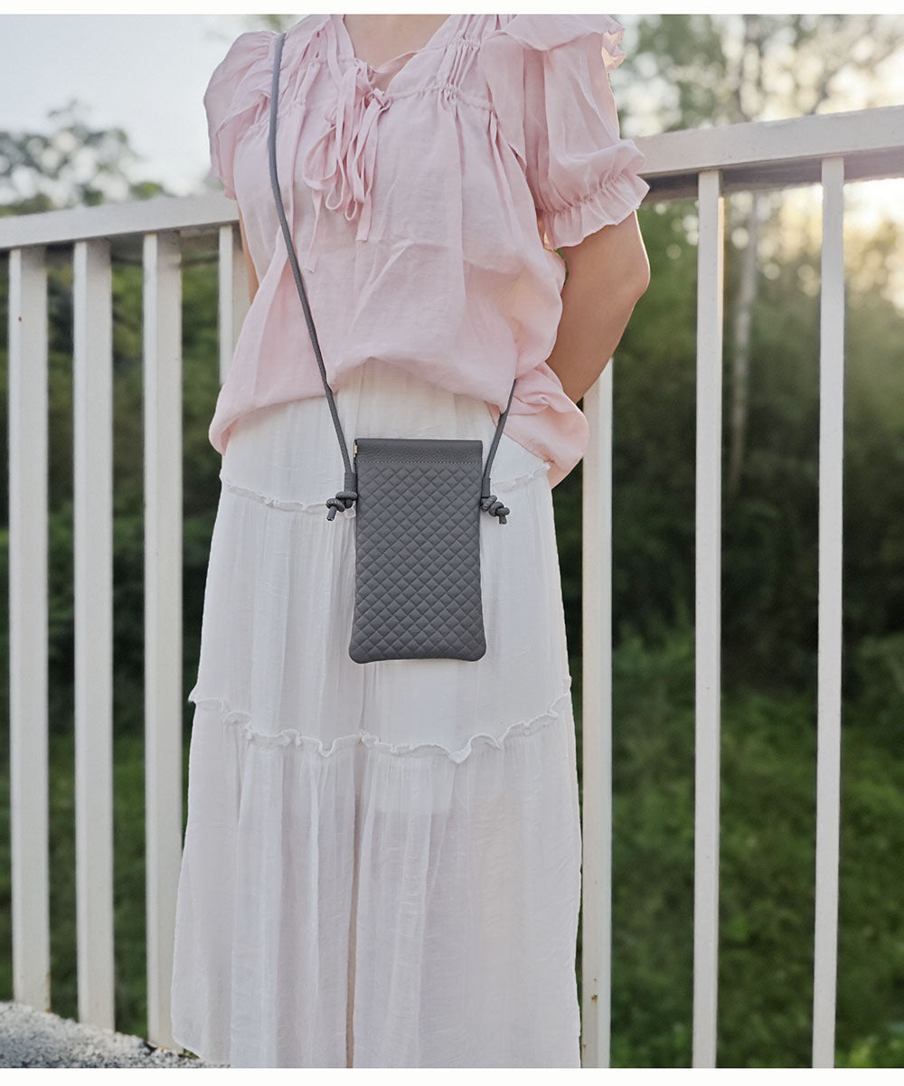 Genuine Leather Phone Bag for Women, Crossbody Small Bag, New Woven Pattern Vertical Style, Lightweight Mini Cowhide Walking Bag