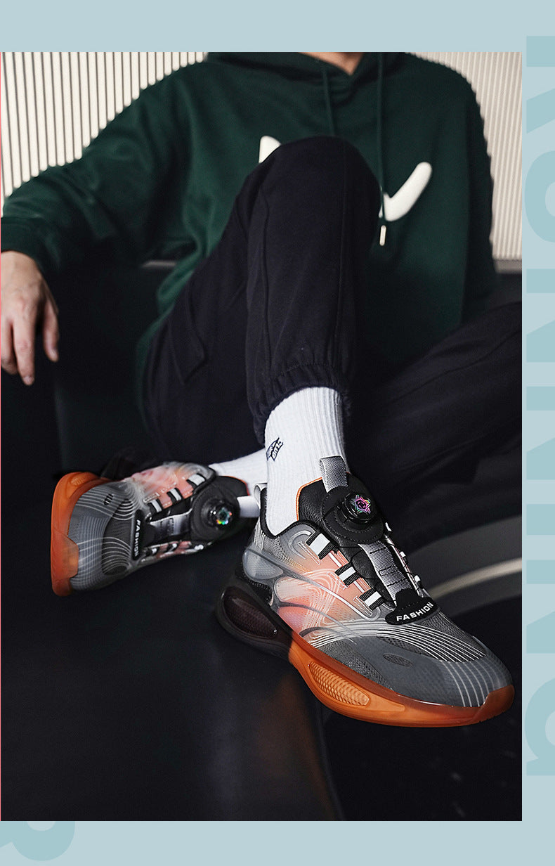 2025Hot-Selling Casual Leather Lightweight Rotating Button Running Shoes for Men with Popcorn Sole, Shock Absorption Sports Shoes