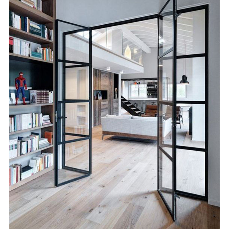 Hot Sales Metal Black Frame DoubleTemperd Glass Swing Interior Door for House