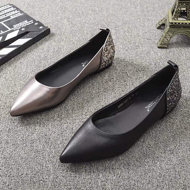 Women's Soft Leather Flat Shoes2025Pointed Toe French Style New Spring and Autumn Evening Breeze Soft Sole Shallow Mouth Comfortable Grandma Shoes Trendy