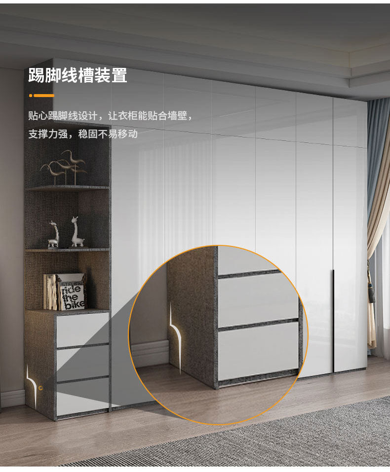Modern Simple Wardrobe with Swing Doors, Storage Wardrobe with Dressing Table, Shelves, Side Cabinet, Bedroom Wardrobe, Entryway Installation