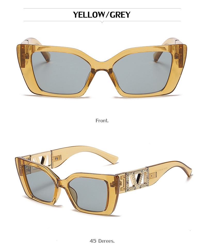 European and American Fashion Small Square Frame Sunglasses for Women, High-End Trendy Cat Eye Diamond-Studded Men's Driving Sunglasses