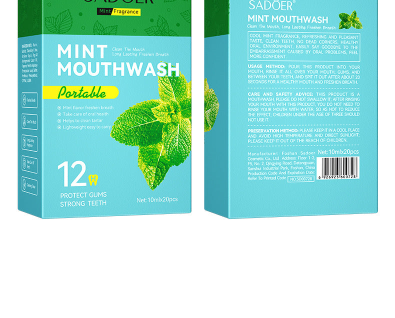Full English Mouthwash Box Set SADOER Disposable Portable Oral Cleaning Care  Foreign Trade Wholesale