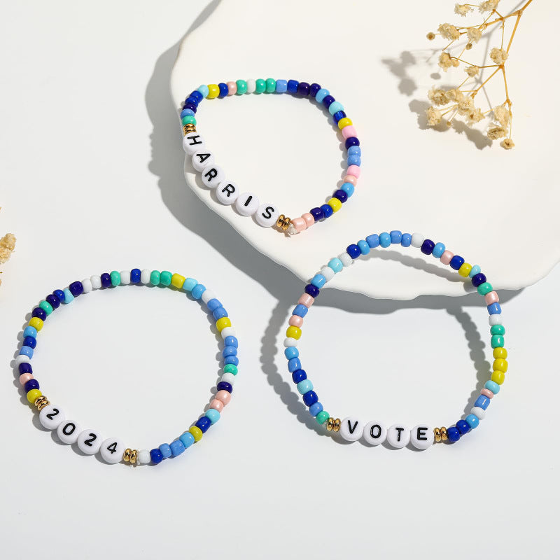 24New Year's Beaded Bracelet Harris Red White Blue Bracelet Set European and American Women's Election VOTE Bracelet