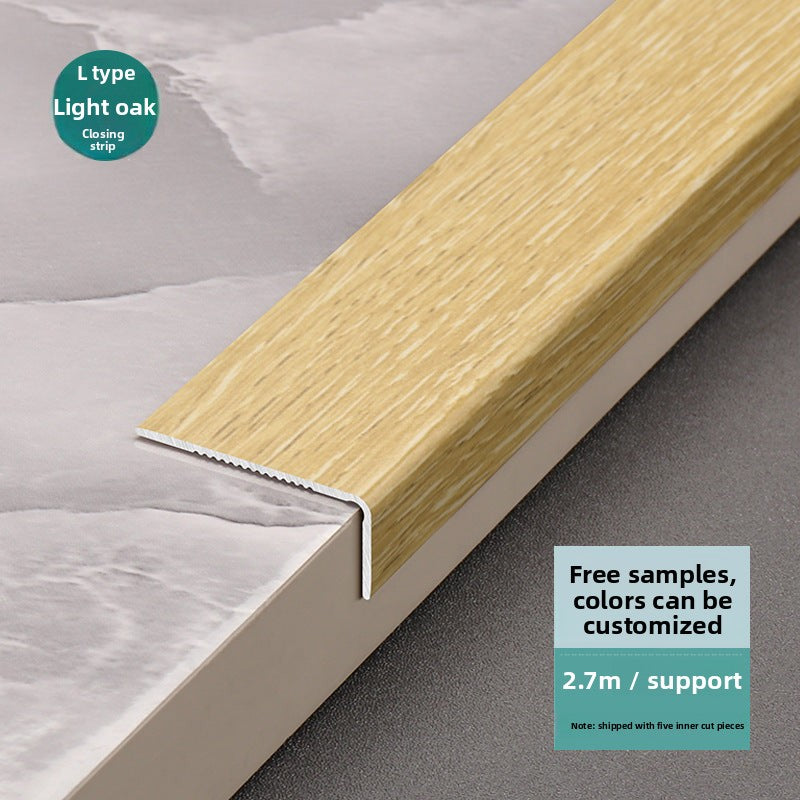 Aluminum alloy wood grain L Edge trim for wooden flooring at right angles7Decorative tile edge trim with embossed pattern for exterior corners