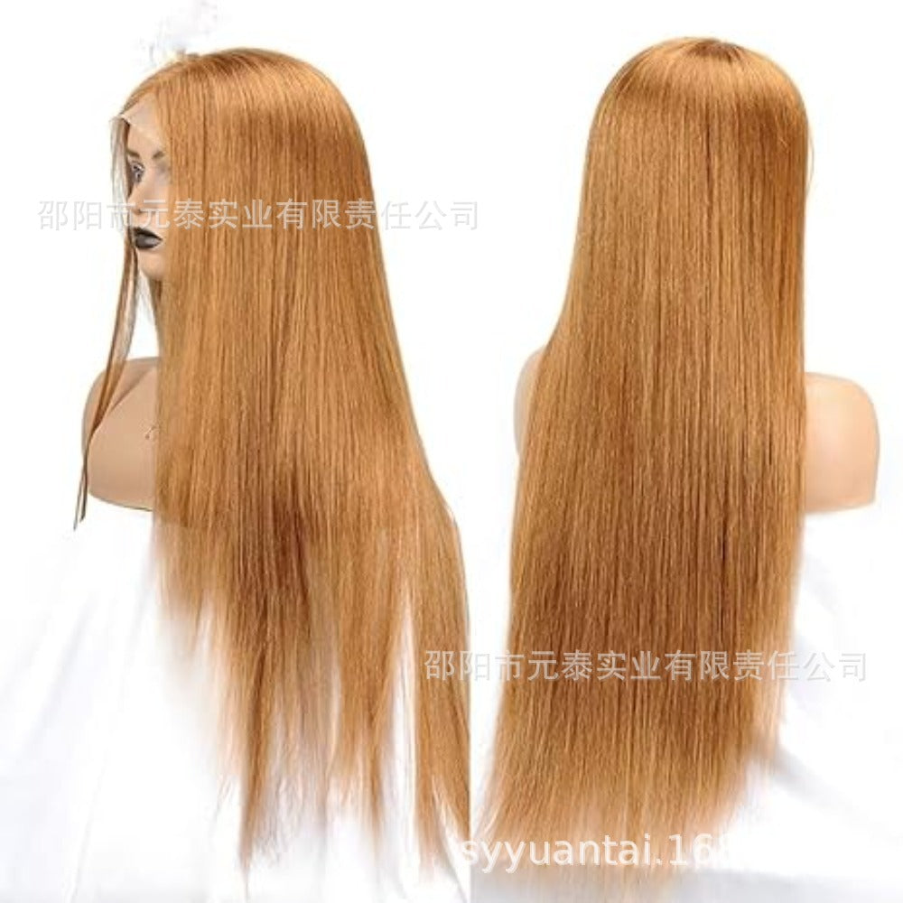 Wig for European and American Women, Middle Part, Long Straight Hair, Front Lace, Synthetic Fiber13*4*1T Headgear for Foreign Trade wigs European and American Style