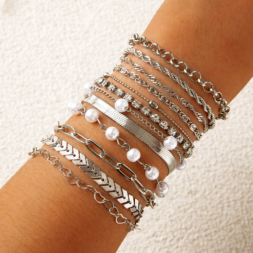 Fashionable Versatile Bracelet with Rhinestones and Imitation Pearl Set Ornament Wholesale Bracelets