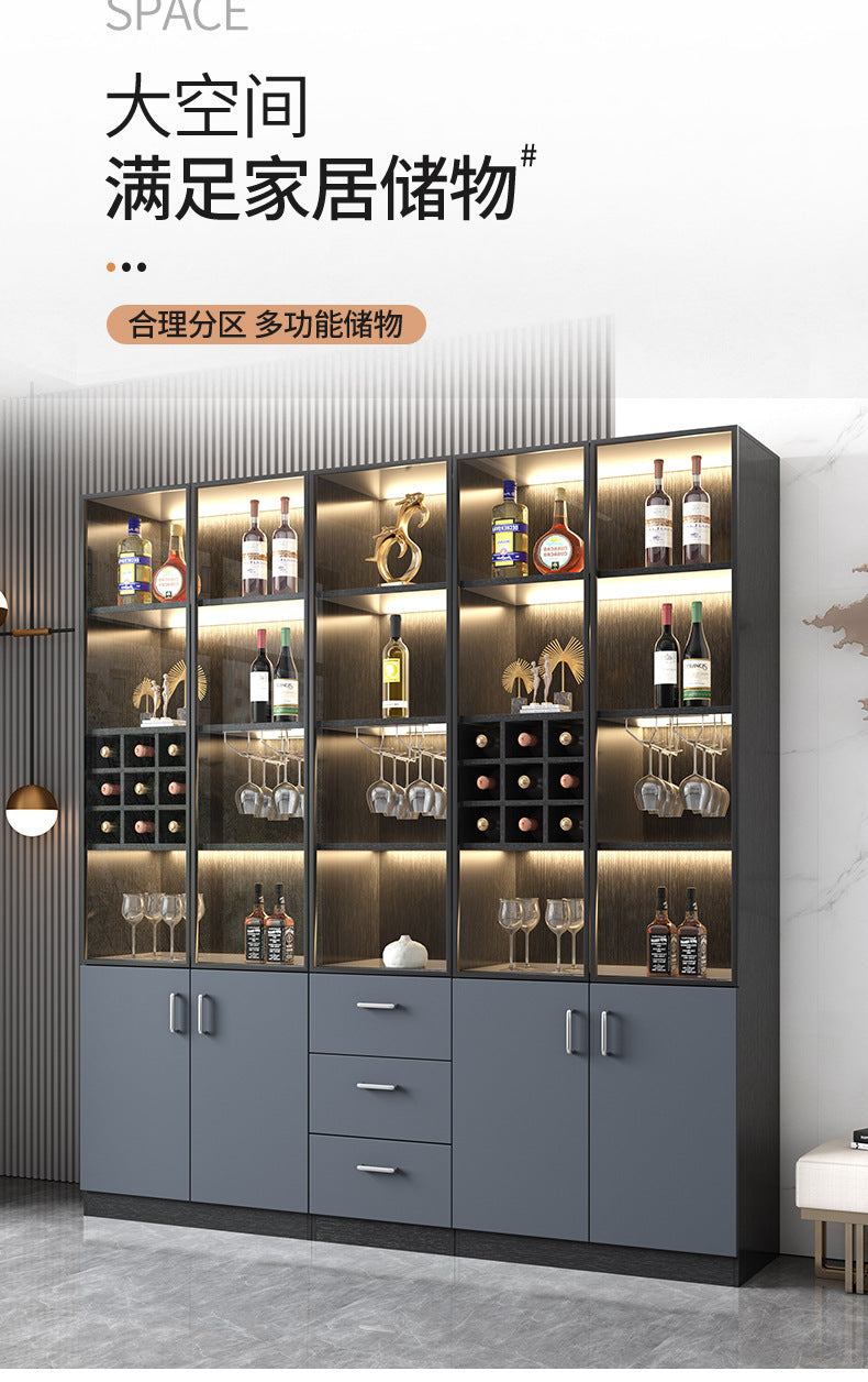 Glass Wine Cabinet for Living Room, Wall-Mounted, Modern Minimalist, Light Luxury, Double-Door Wine Cabinet, Home Dining Side Cabinet, High-End Display Storage Cabinet