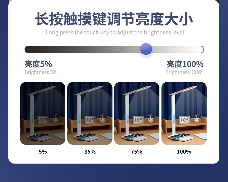 Multifunctional Eye Protection Desk Lamp Smart Touch Foldable Timer15Wireless Charging Office Dimmable Reading Business Desk Lamp