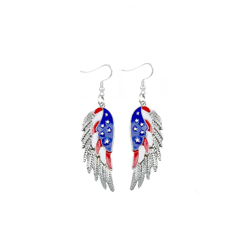 Women's Independence Day Alloy Earrings Red White Blue USA Letter Star Party Personality Wing Oil Drop Alloy Earrings